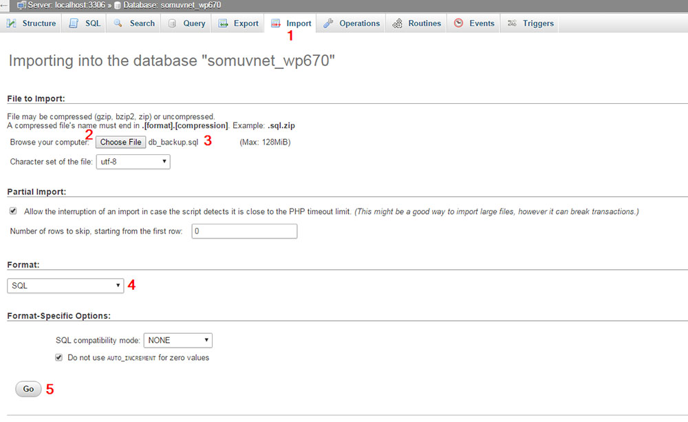 用phpMyAdmin从备份中恢复MySQL数据库